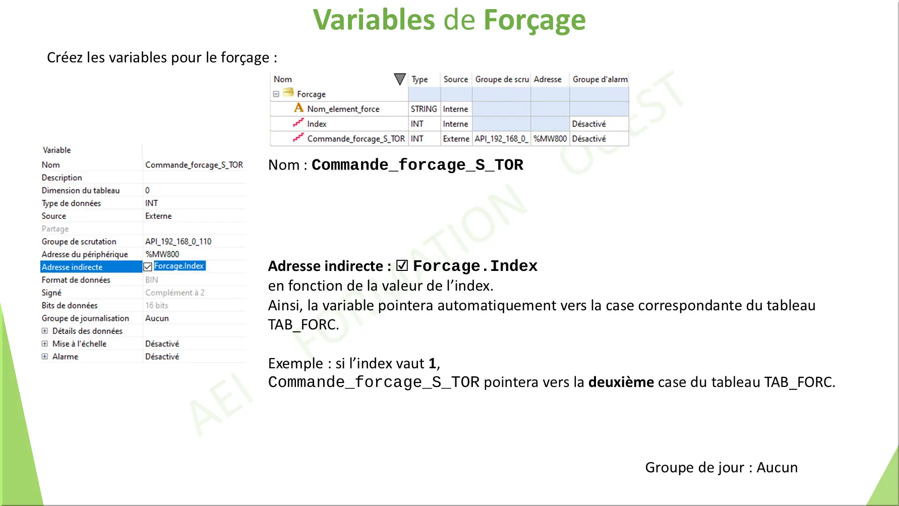 Variables de Forçage
